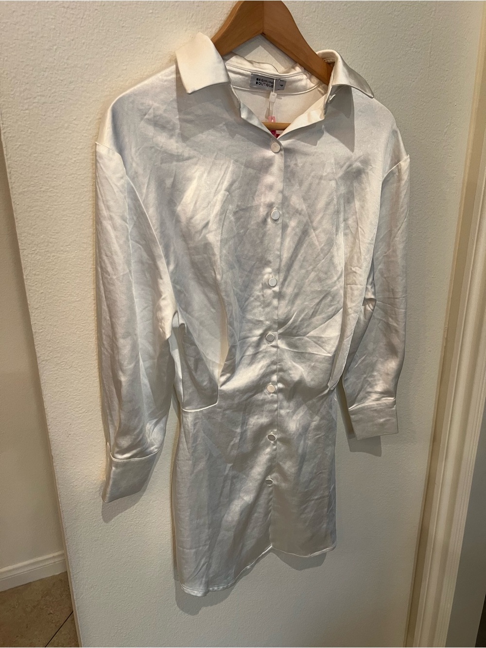 White Satin Shirtdress